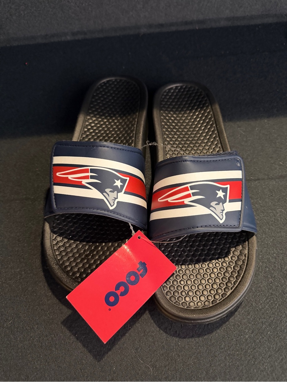 Men's Navy New England Patriots Logo Slide Sandals - Foco